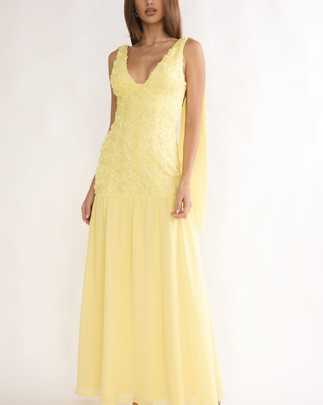 Yellow Tied Back Maxi Dress Embellished