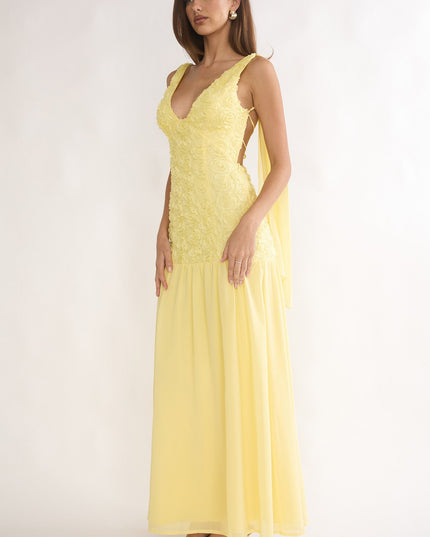 Yellow Tied Back Maxi Dress Embellished
