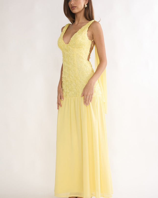 Yellow Tied Back Maxi Dress Embellished