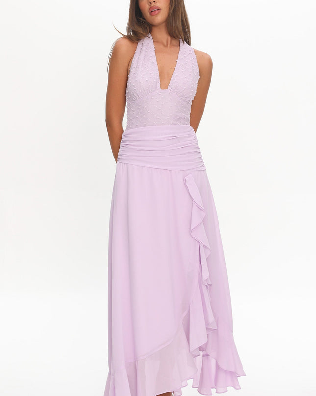 Lilac Textured Halter Split Maxi Dress