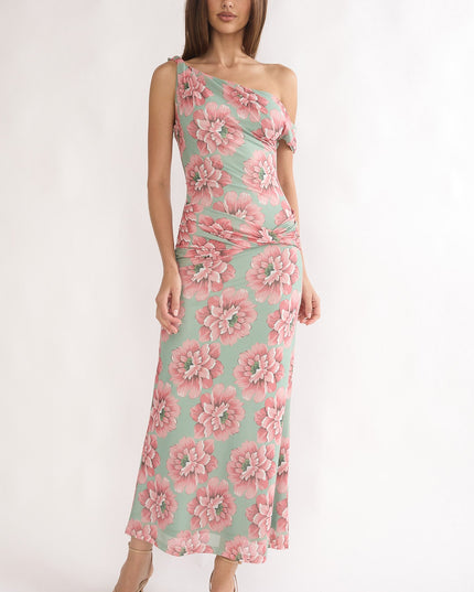 Floral Asymmetric Neckline Maxi Dress