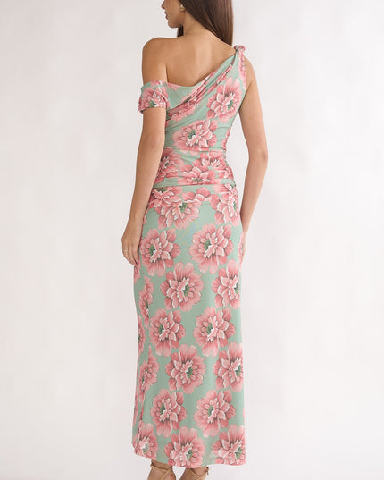 Floral Asymmetric Neckline Maxi Dress