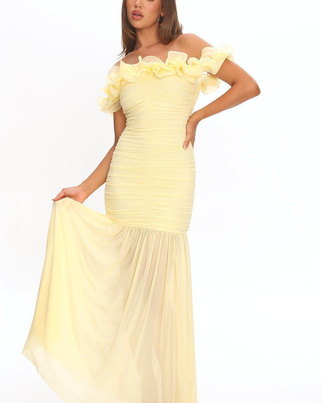 Butter Off-Shoulder Ruched Maxi Dress