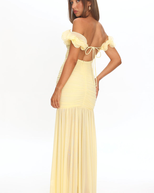 Butter Off-Shoulder Ruched Maxi Dress