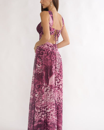 Purple Cut-Out Back Maxi Dress Leopard