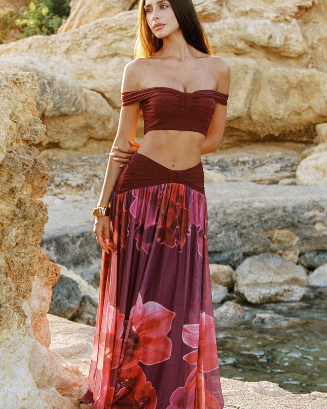 Fuchsia Ruched Waist Maxi Skirt