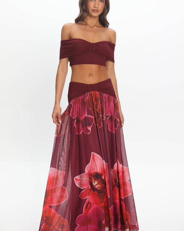 Fuchsia Ruched Waist Maxi Skirt