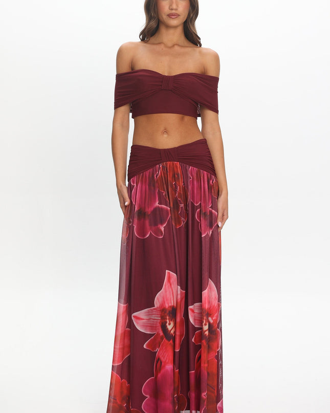 Fuchsia Ruched Waist Maxi Skirt