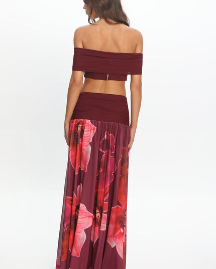Fuchsia Ruched Waist Maxi Skirt