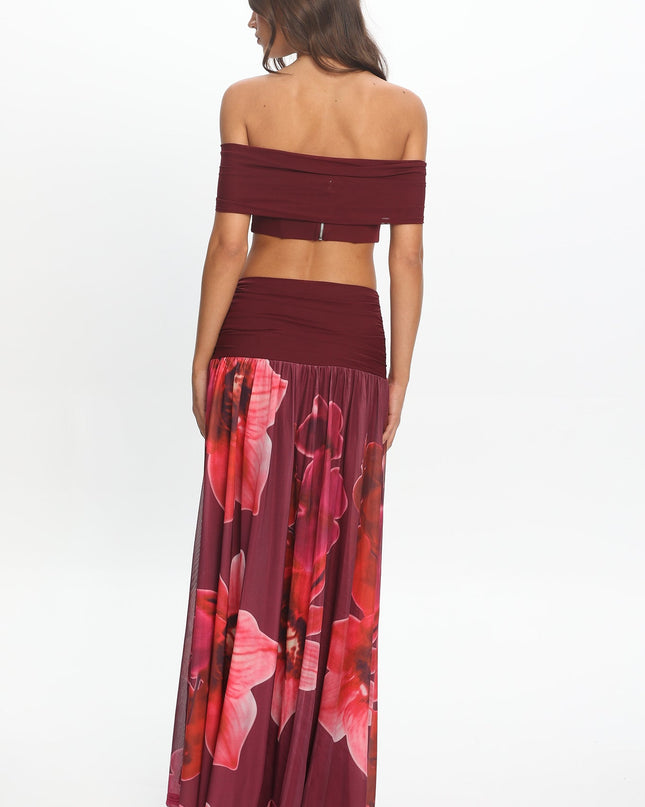 Fuchsia Ruched Waist Maxi Skirt