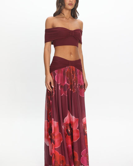 Fuchsia Ruched Waist Maxi Skirt