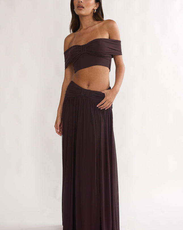 Ruched Waist Maxi Skirt Coffee