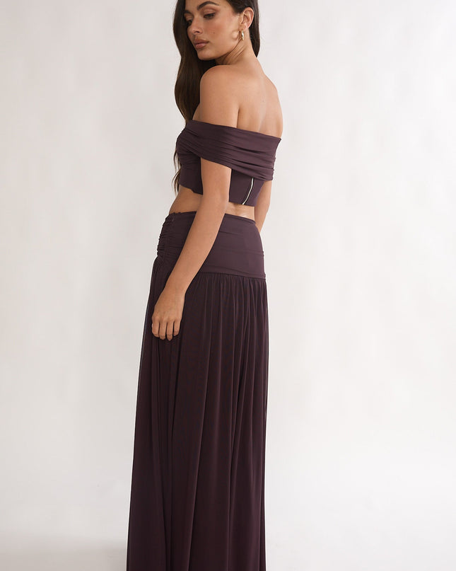 Ruched Waist Maxi Skirt Coffee