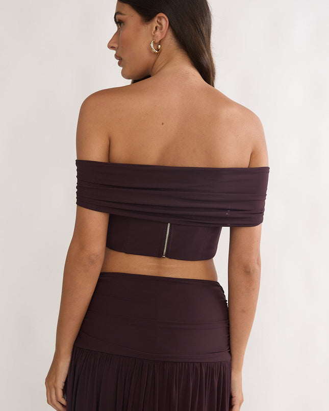 Off-Shoulder Crop Top Coffee