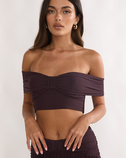 Off-Shoulder Crop Top Coffee