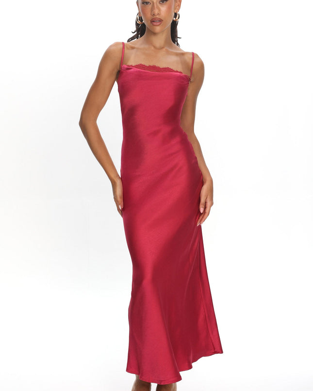 Wine Lace Cowl Bust Maxi Dress