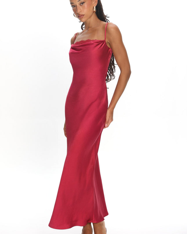 Wine Lace Cowl Bust Maxi Dress