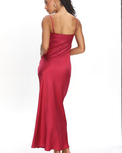 Wine Lace Cowl Bust Maxi Dress