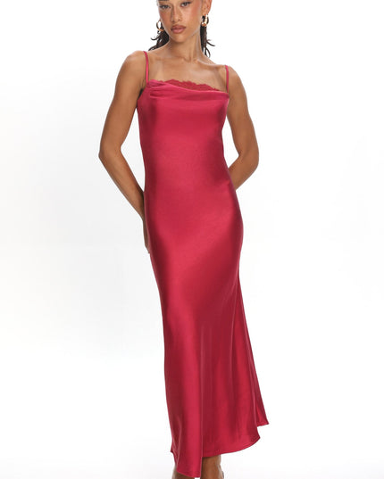 Wine Lace Cowl Bust Maxi Dress