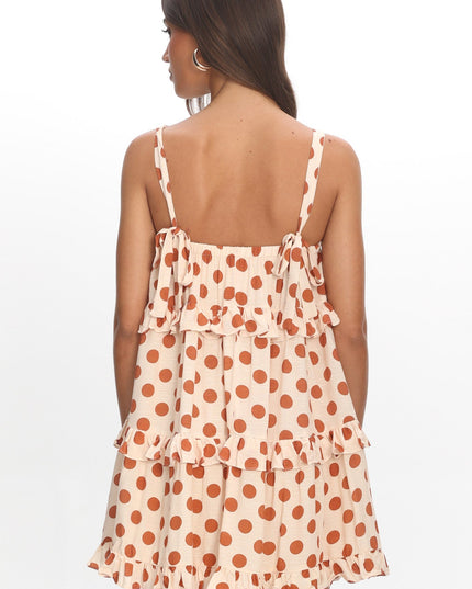 Cream Frill Trim Mini Dress Polka Dot