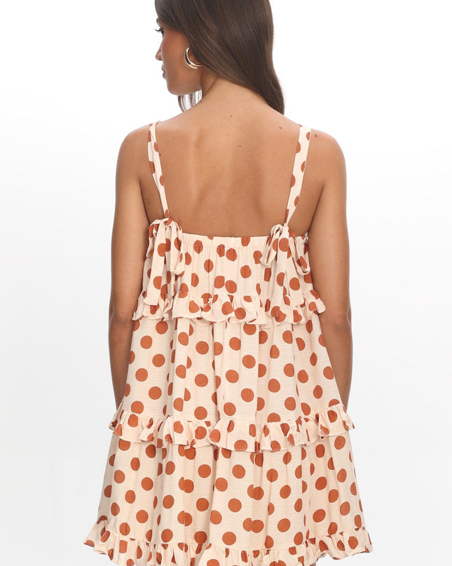 Cream Frill Trim Mini Dress Polka Dot