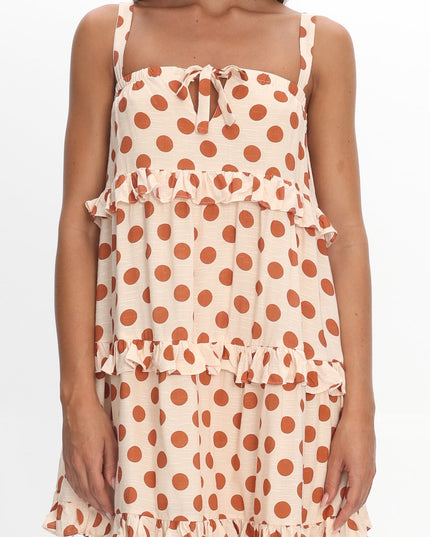Cream Frill Trim Mini Dress Polka Dot