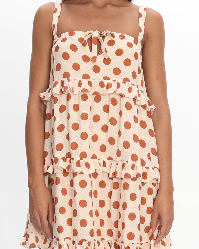 Cream Frill Trim Mini Dress Polka Dot