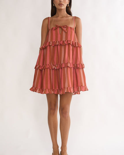 Peach Frill Trim Mini Dress Stripe