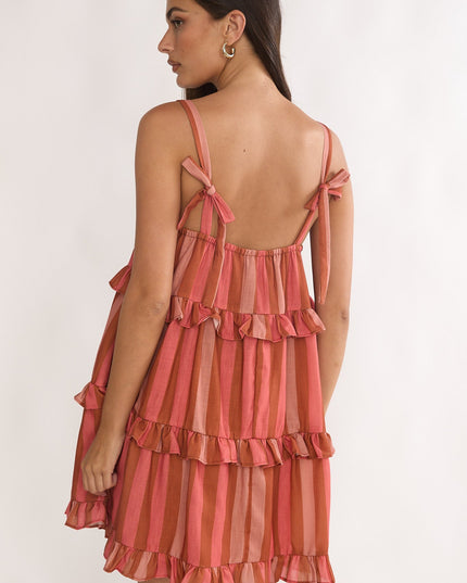 Peach Frill Trim Mini Dress Stripe
