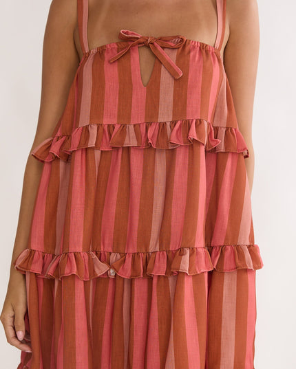 Peach Frill Trim Mini Dress Stripe