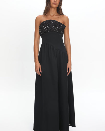 Black Frill Bust Asymmetric Hem Maxi Dress