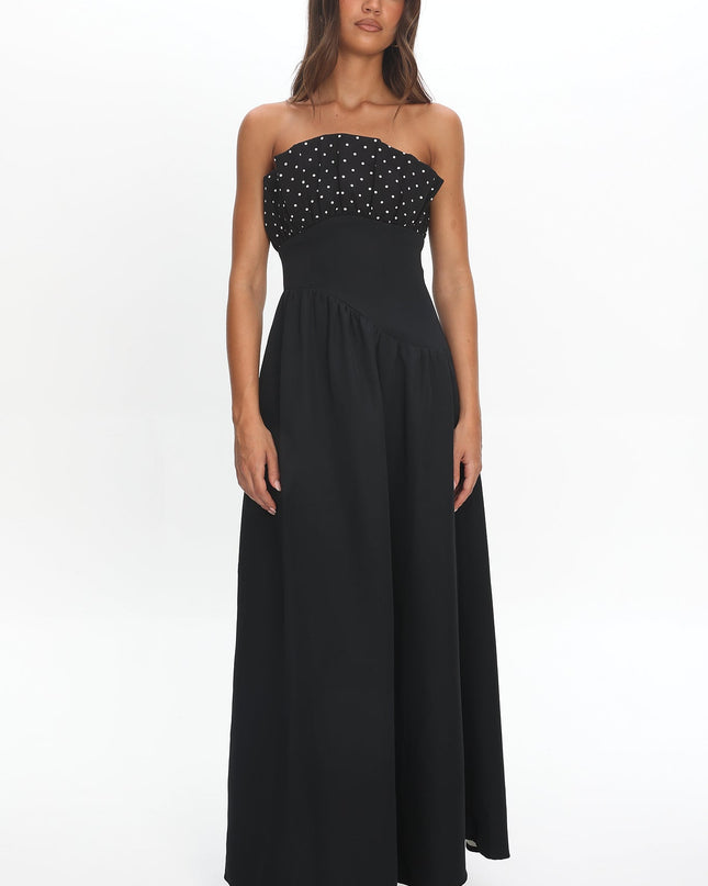 Black Frill Bust Asymmetric Hem Maxi Dress