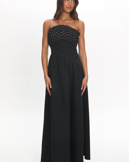 Black Frill Bust Asymmetric Hem Maxi Dress