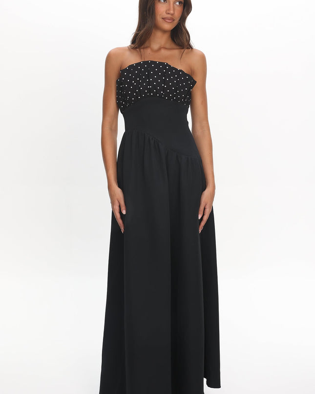 Black Frill Bust Asymmetric Hem Maxi Dress