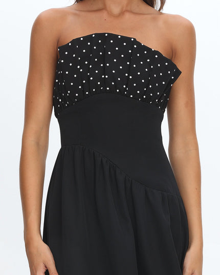 Black Frill Bust Asymmetric Hem Maxi Dress