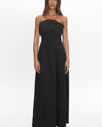 Black Frill Bust Asymmetric Hem Maxi Dress