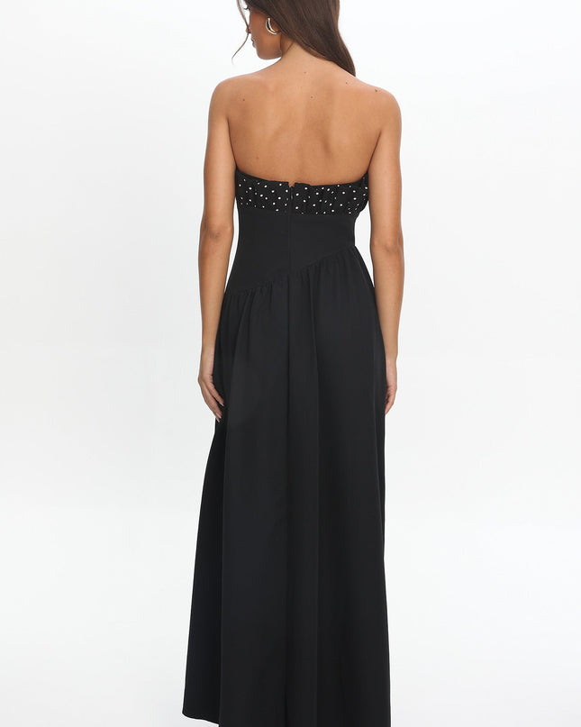 Black Frill Bust Asymmetric Hem Maxi Dress