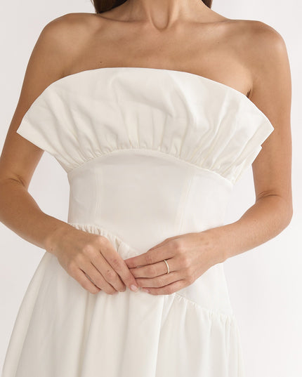 Off White Frill Bust Asymmetric Hem Maxi Dress