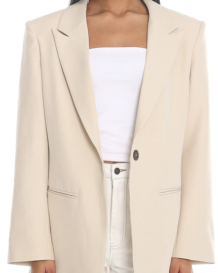 Beige Notch Lapel Oversized Blazer