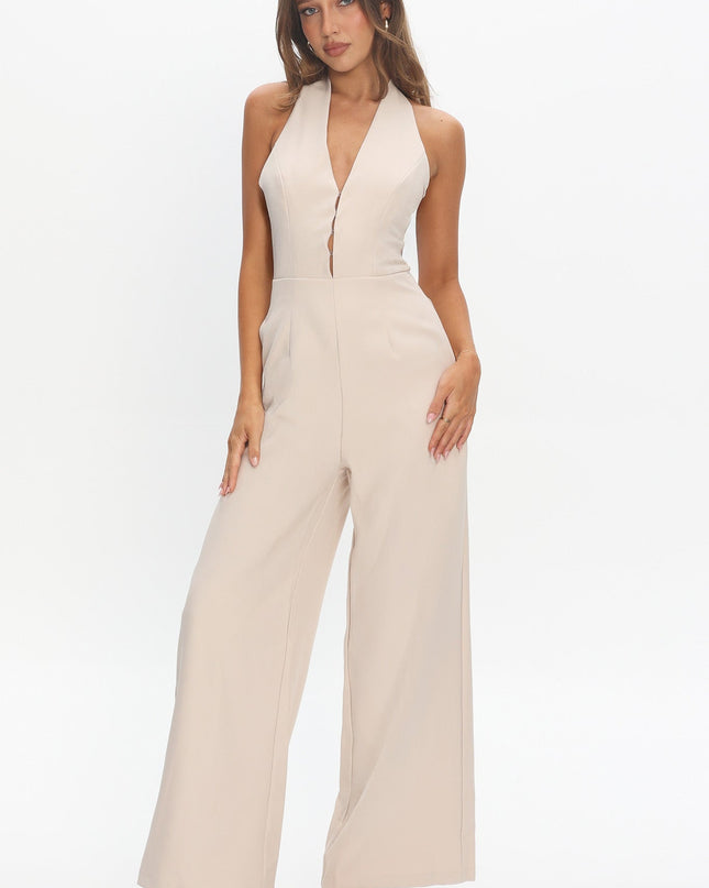 Beige Enlighten Halterneck Jumpsuit