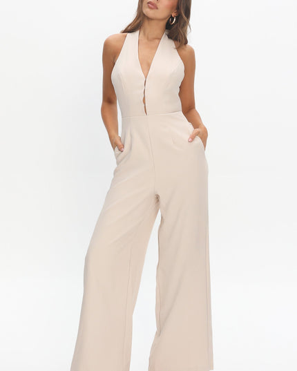 Beige Enlighten Halterneck Jumpsuit