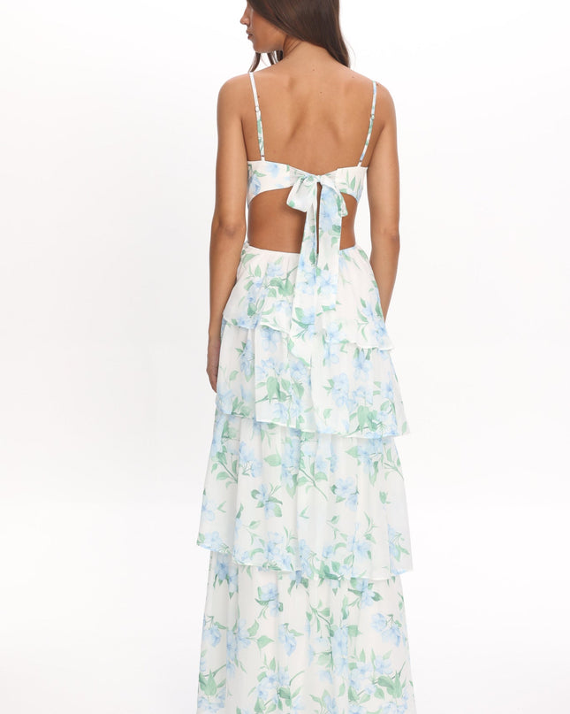Blue Tiered Cut-Out Maxi Dress Floral