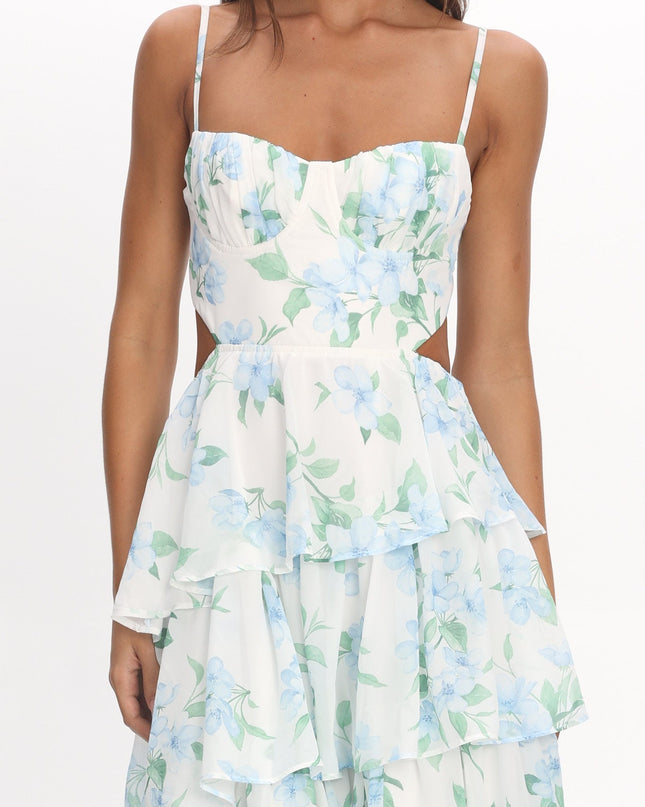 Blue Tiered Cut-Out Maxi Dress Floral
