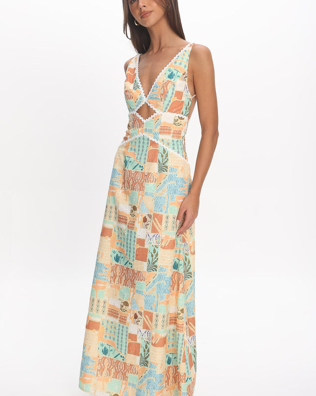Yellow Rac Trim Maxi Dress Print