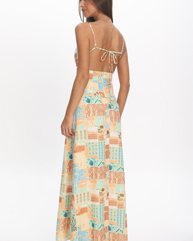 Yellow Rac Trim Maxi Dress Print