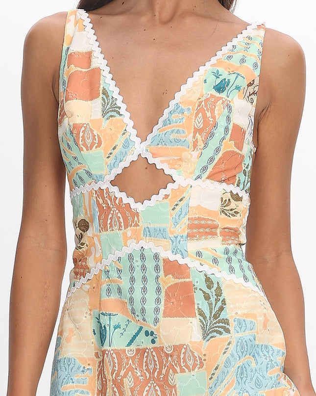 Yellow Rac Trim Maxi Dress Print