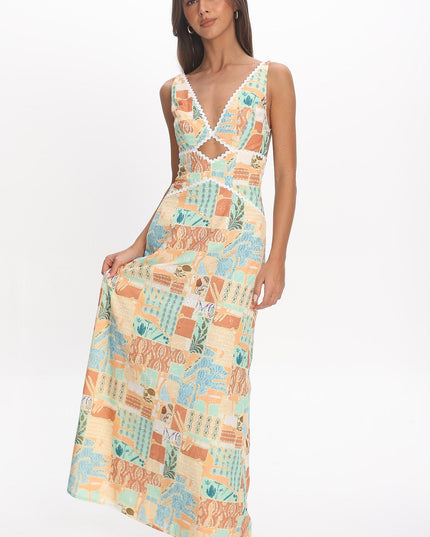 Yellow Rac Trim Maxi Dress Print