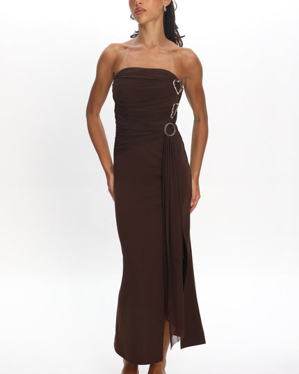 Strapless Buckle Maxi Dress Coffee