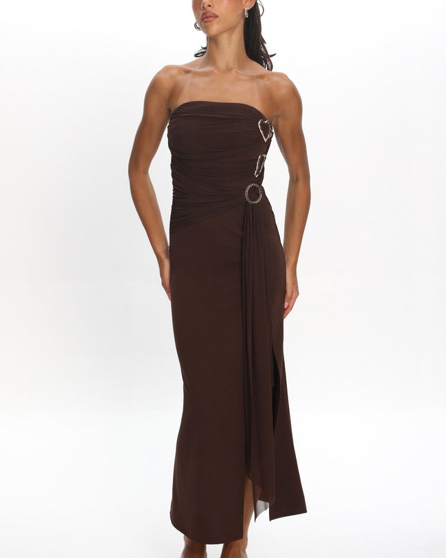 Strapless Buckle Maxi Dress Coffee