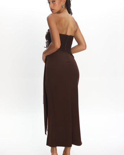 Strapless Buckle Maxi Dress Coffee